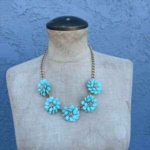 Y2k Bubble Necklace Blue Flower Rhinestone Jewelry